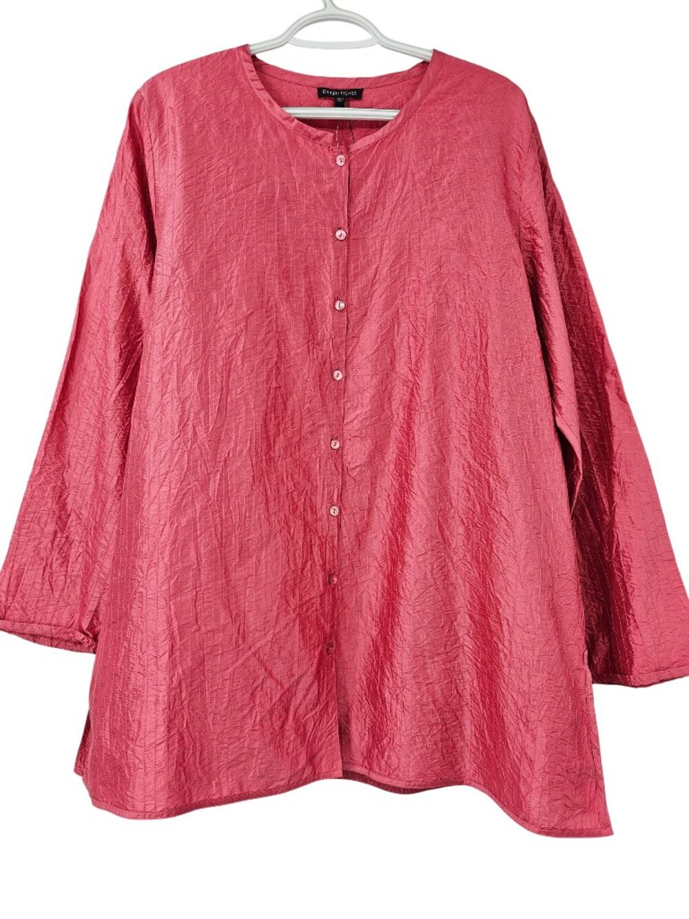 Eileen Fisher Washed Silk Taffeta Shirt Rose Pink Women's Size L NEW Minimalist